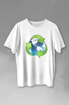 Geri Dönüşüm Temiz Yeşil Çevre Duyarlılığı Baskılı Tişört Unisex T-shirt - 1