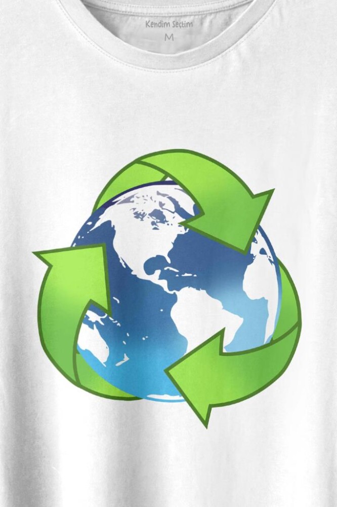 Geri Dönüşüm Temiz Yeşil Çevre Duyarlılığı Baskılı Tişört Unisex T-shirt - 2