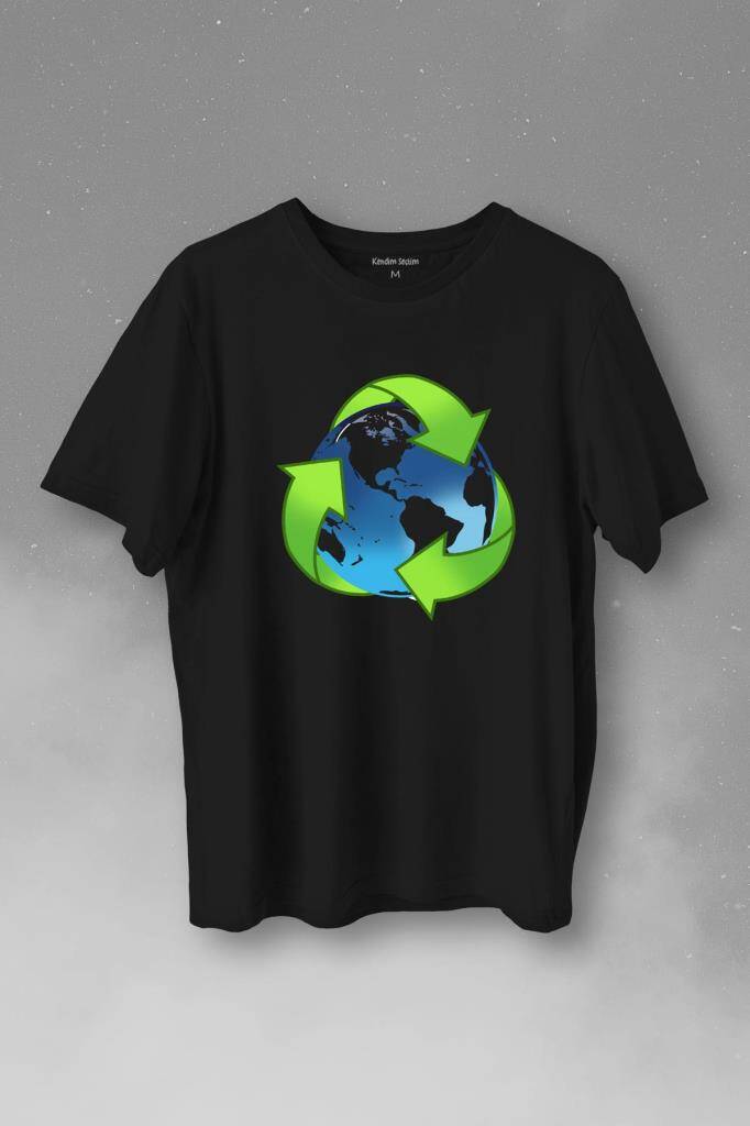 Geri Dönüşüm Temiz Yeşil Çevre Duyarlılığı Baskılı Tişört Unisex T-Shirt - 1