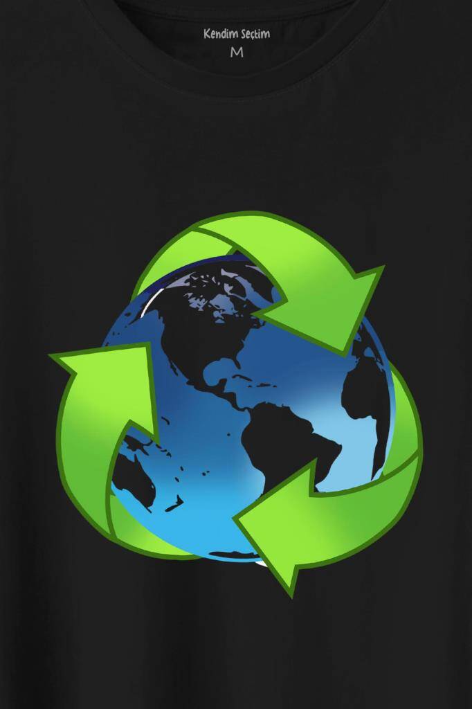 Geri Dönüşüm Temiz Yeşil Çevre Duyarlılığı Baskılı Tişört Unisex T-Shirt - 2