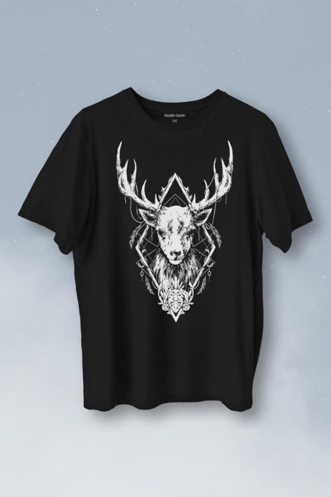 Geyik Animal Street Culture Baskılı Tişört Unisex T-Shirt - 1