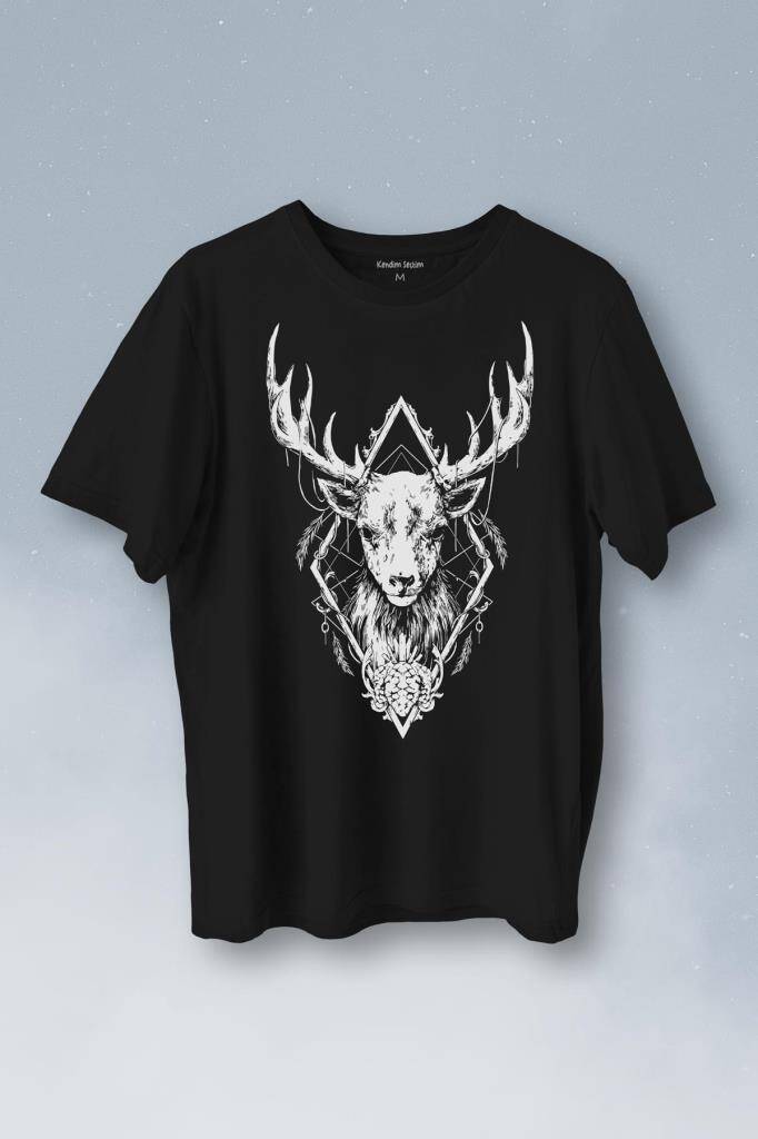Geyik Animal Street Culture Baskılı Tişört Unisex T-Shirt - 1