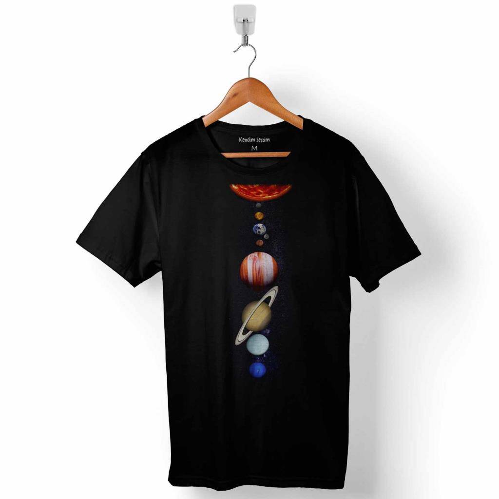 Gezegenler Güneş Sistemi Solar System Uzay Cosmos Baskılı Tişört Unisex T-Shirt - 1