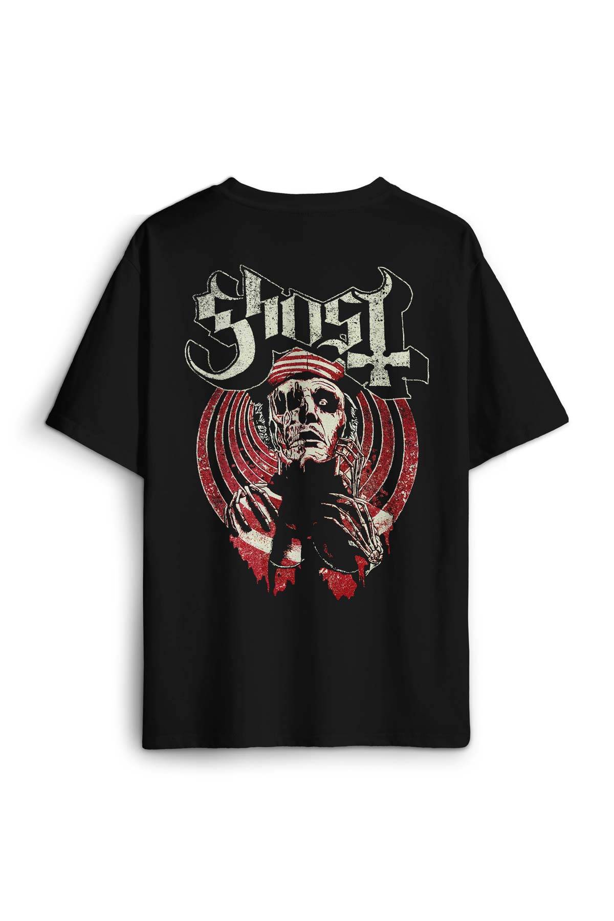 Ghost BC Tobias Forge Music Müzik Rock Gotik Sırt Ön Baskılı Oversize Tişört Unisex T-Shirt - 1