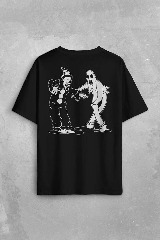 Ghostmane Music Dans Müzik Palyaço Hayalet Sırt Ön Baskılı Oversize Tişört Unisex T-Shirt - 1