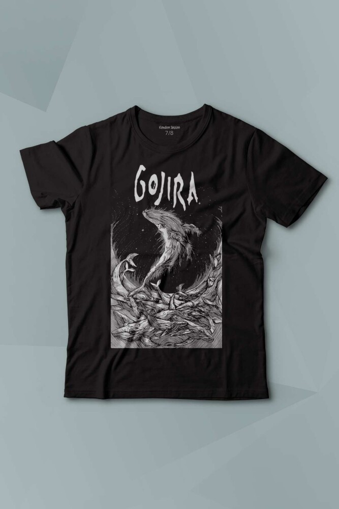 Gojira Balıklar Köpek Balığı Metal Music Rock Baskılı Çocuk Tişört Kısa Kollu - 1