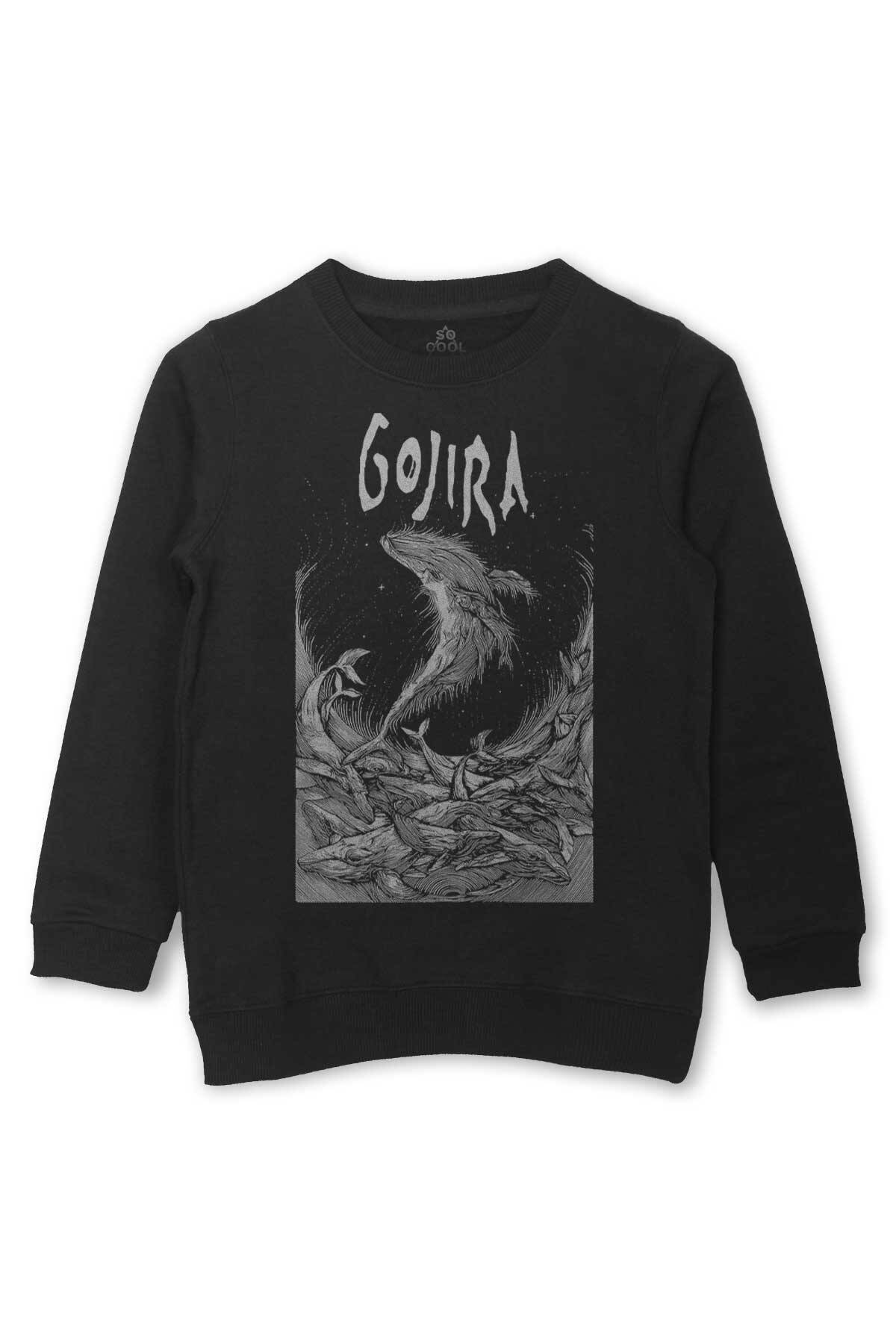 Gojira Balıklar Köpek Balığı Music Baskılı Çocuk Sweatshirt Siyah Sweat - 1