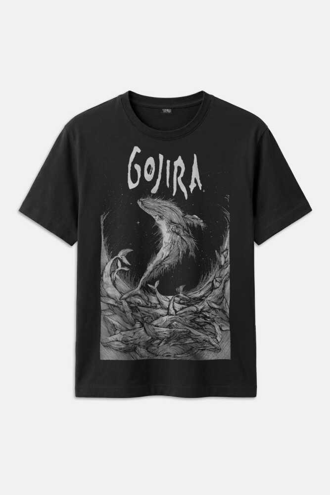 Gojira Metal Music Baskılı Siyah Tişört Unisex - 1