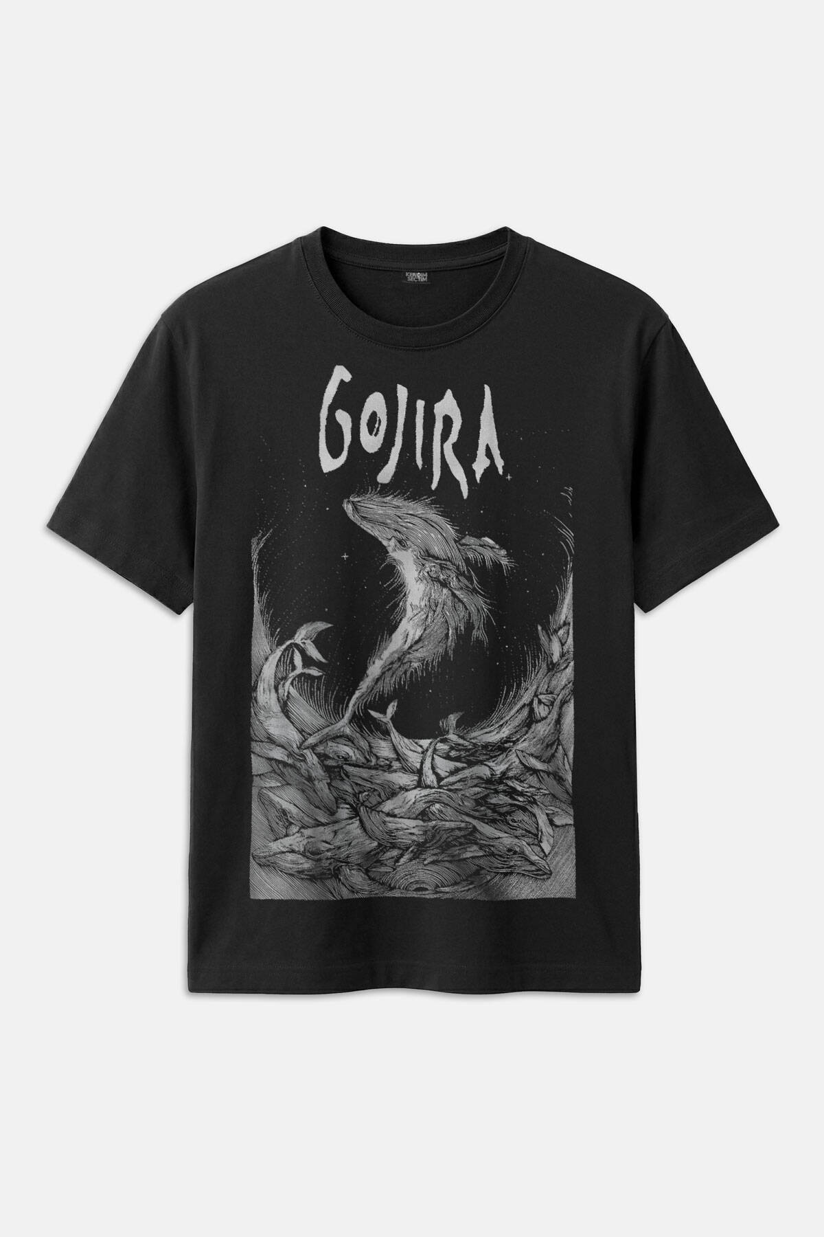 Gojira Metal Music Baskılı Siyah Tişört Unisex