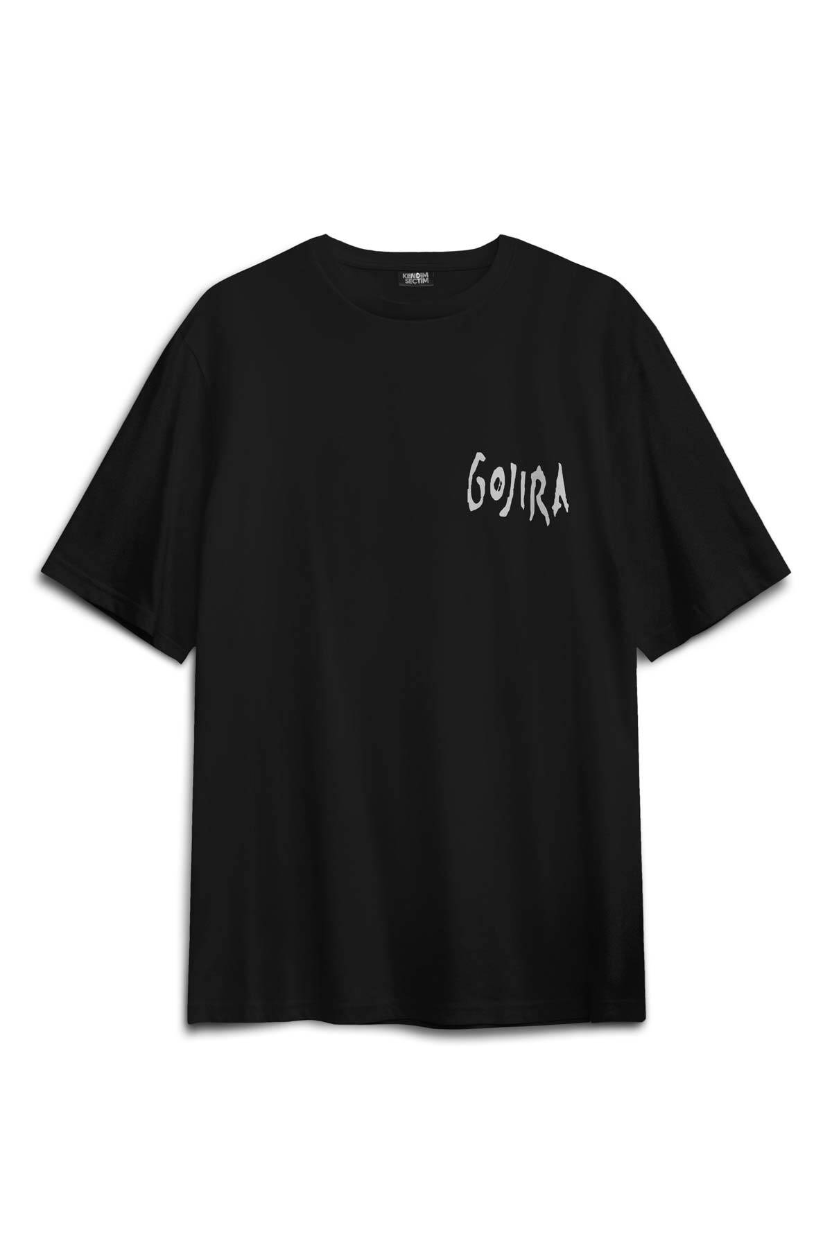 Gojira Balıklar Metal Music Rock Guitar Sırt Ön Baskılı Oversize Tişört Unisex T-Shirt - 2