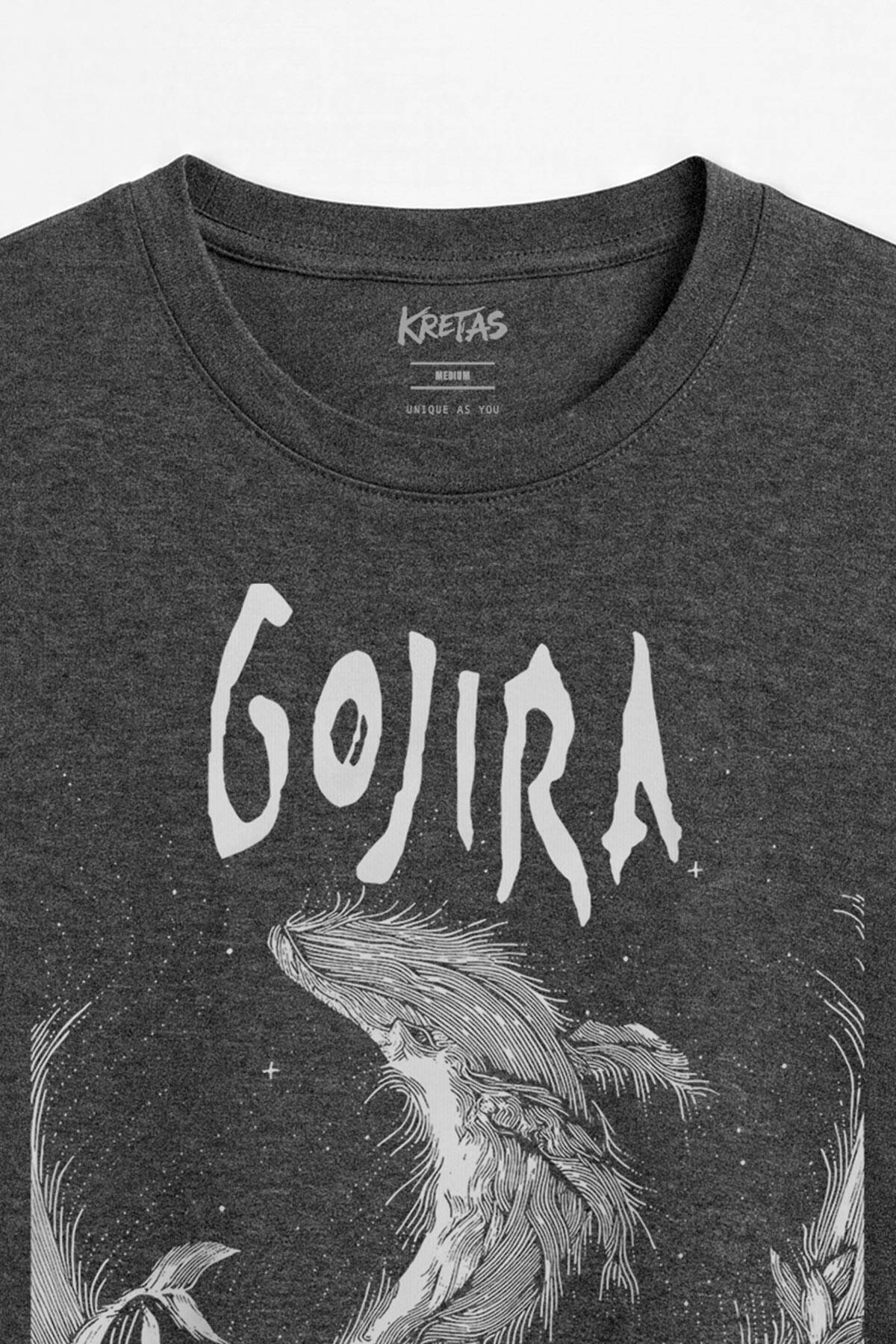 Gojira Metal Müzik Rock Gitar Balina Antrasit Melanj Unisex Regular Fit Tişört - 2