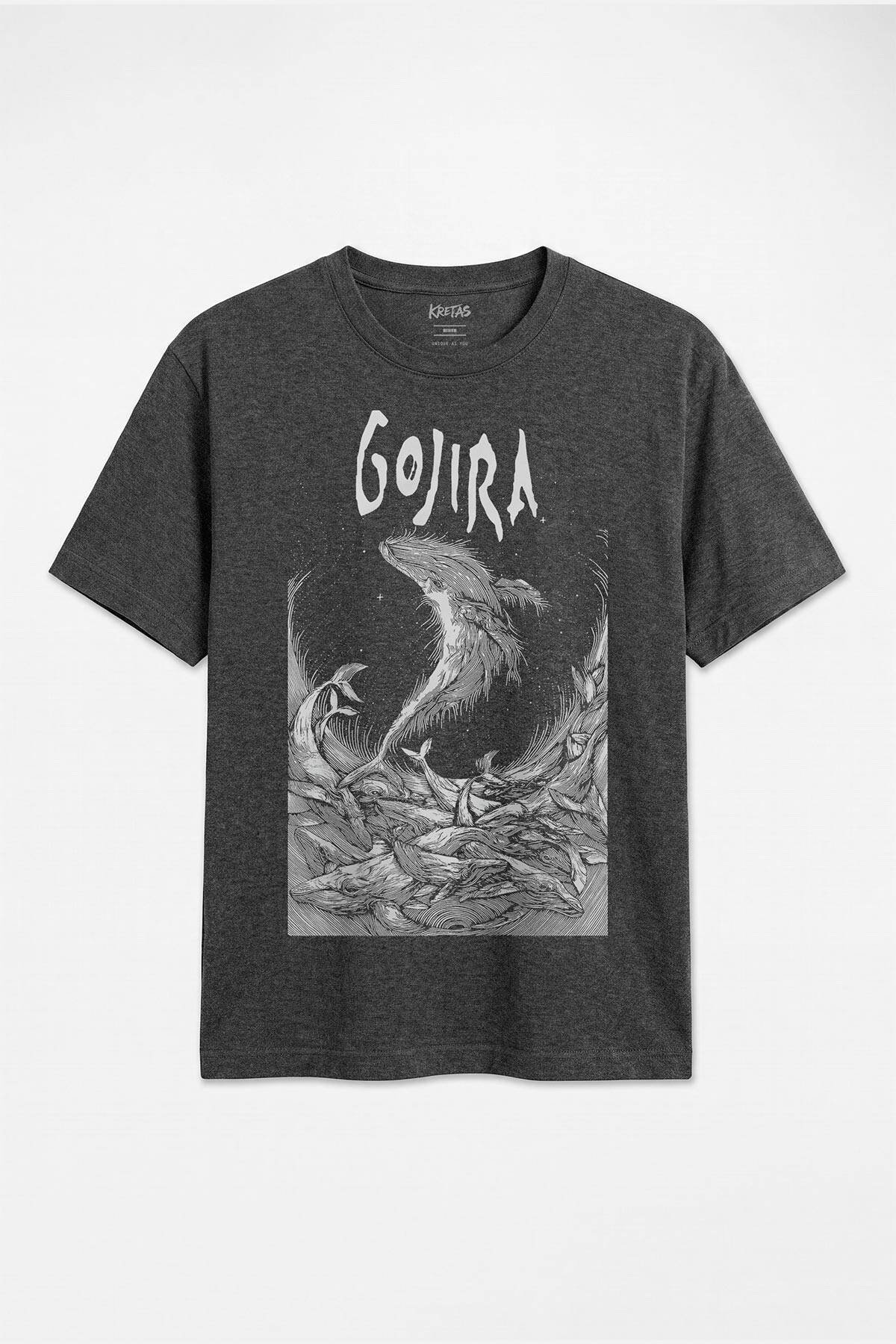 Gojira Metal Müzik Rock Gitar Balina Antrasit Melanj Unisex Regular Fit Tişört