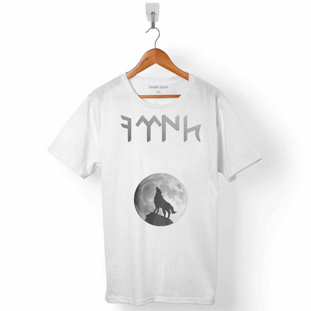 GÖKTÜRKÇE TÜRK ULUYAN BOZKURT AY KURT ERKEK TİŞÖRT - 1
