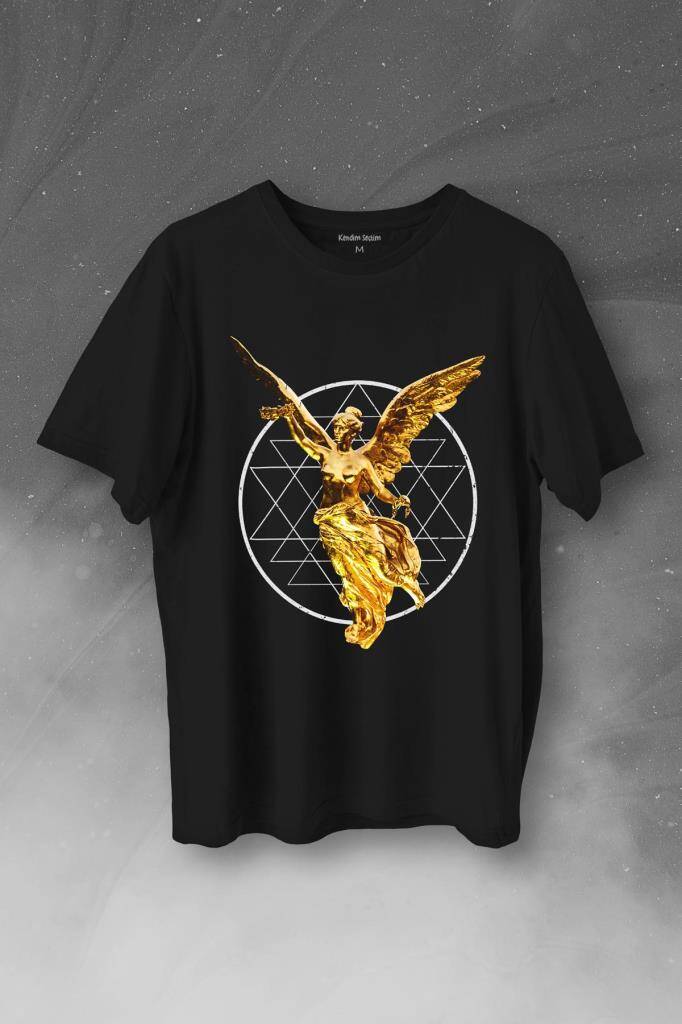 Golden Angel Altın Statue Heykel Urban Streetwear Baskılı Tişört Unisex T-Shirt - 1