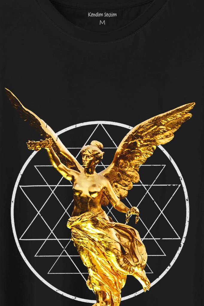 Golden Angel Altın Statue Heykel Urban Streetwear Baskılı Tişört Unisex T-Shirt - 2