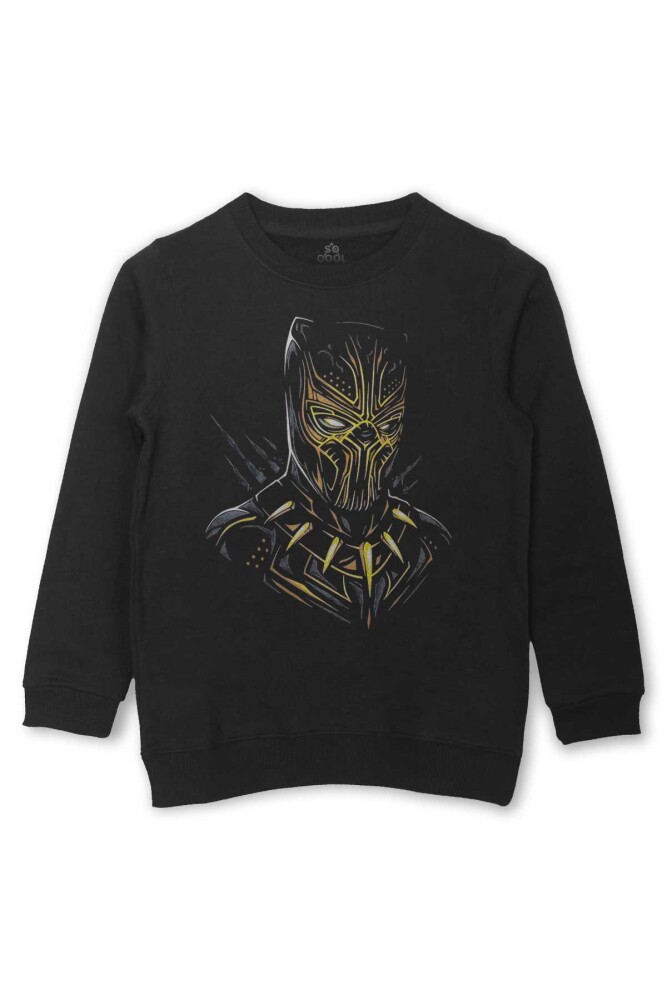 Golden Jaguar Black Panther Film Baskılı Çocuk Sweatshirt Siyah Sweat - 1