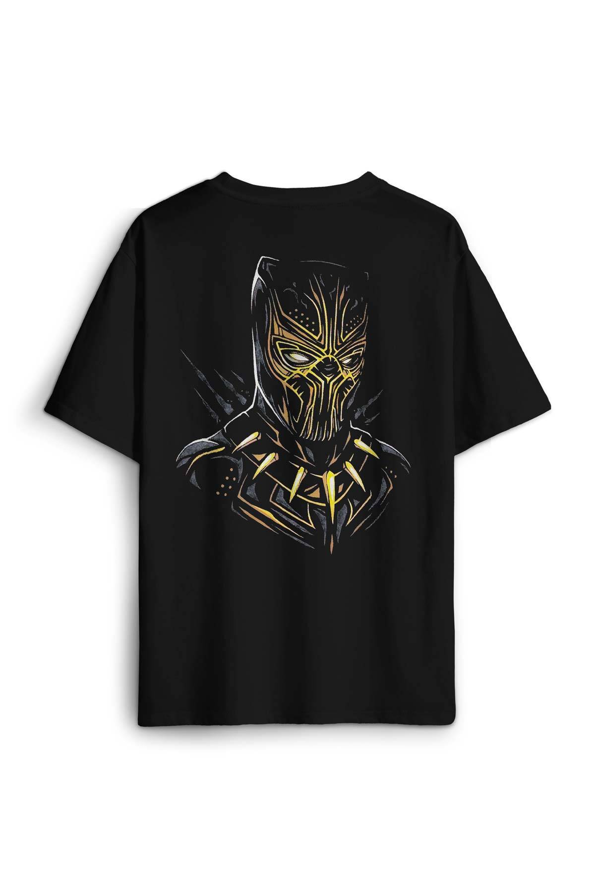 Golden Jaguar Black Panther Film Sırt Ön Baskılı Oversize Tişört Unisex T-Shirt - 1