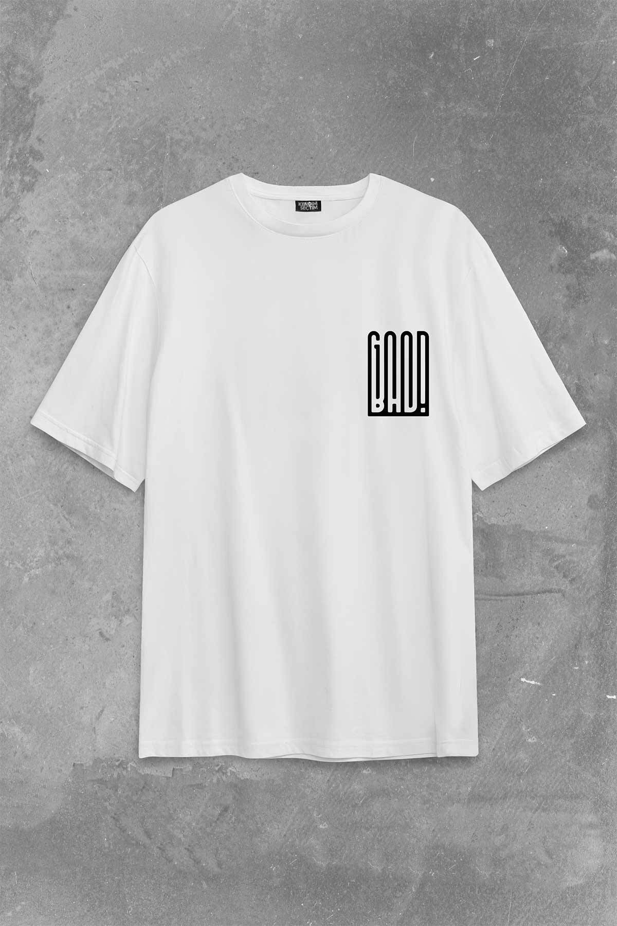 Good Bad Yazı Tipografi İyi Kötü Sırt Ön Baskılı Oversize Tişört Unisex T-Shirt (1)