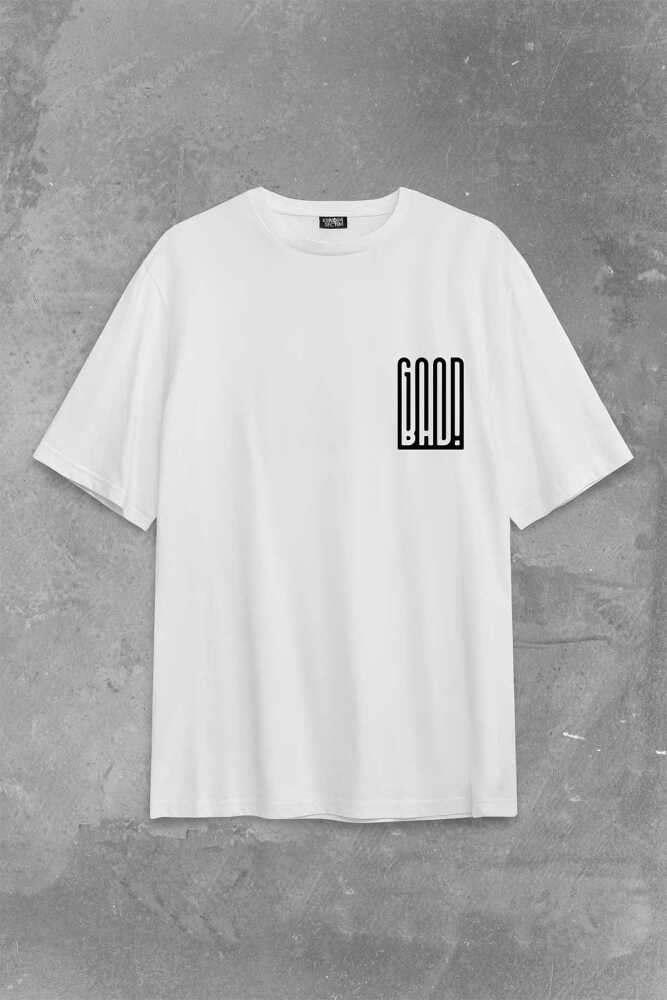 Good Bad Yazı Tipografi İyi Kötü Sırt Ön Baskılı Oversize Tişört Unisex T-Shirt (1)