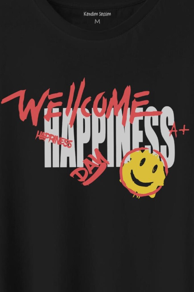 Good Vibe Happines Mutlu Smile Eğlenceli Baskılı Tişört Unisex T-Shirt (1)