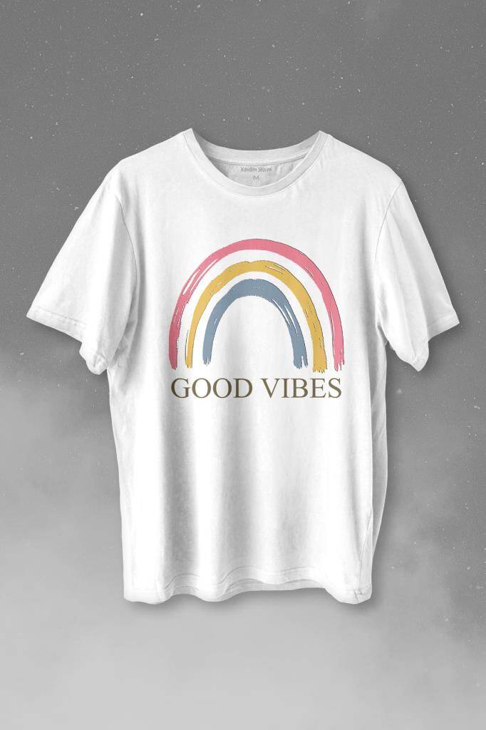 Good Vibes Gökkuşağı Rainbow Cisniyet Eşitlik Özgürlüğü Baskılı Tişört Unisex T-shirt