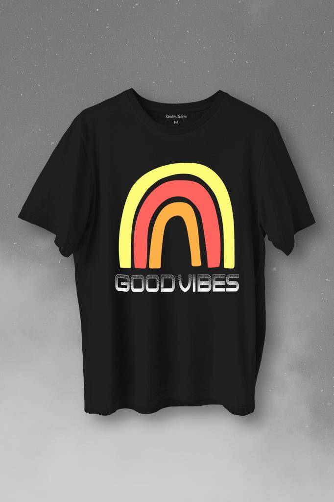 Good Vibes Gökkuşağı Rainbow Cisniyet Eşitlik Özgürlüğü Baskılı Tişört Unisex T-Shirt - 1