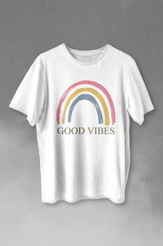 Good Vibes Gökkuşağı Rainbow Cisniyet Eşitlik Özgürlüğü Baskılı Tişört Unisex T-shirt - 1