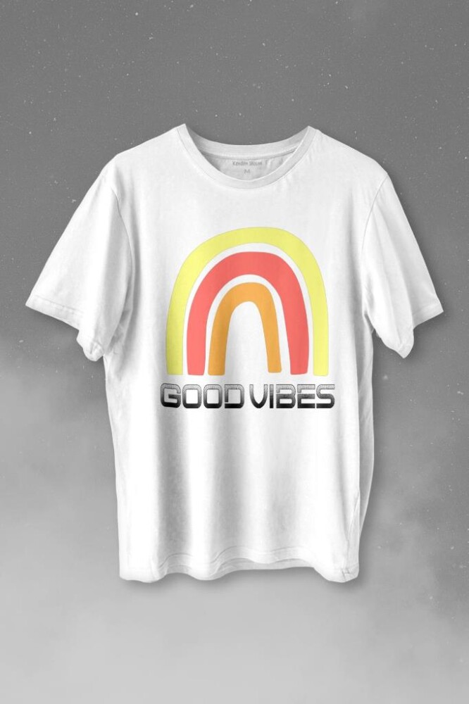 Good Vibes Gökkuşağı Rainbow Cisniyet Eşitlik Özgürlüğü Baskılı Tişört Unisex T-shirt - KENDİM SEÇTİM