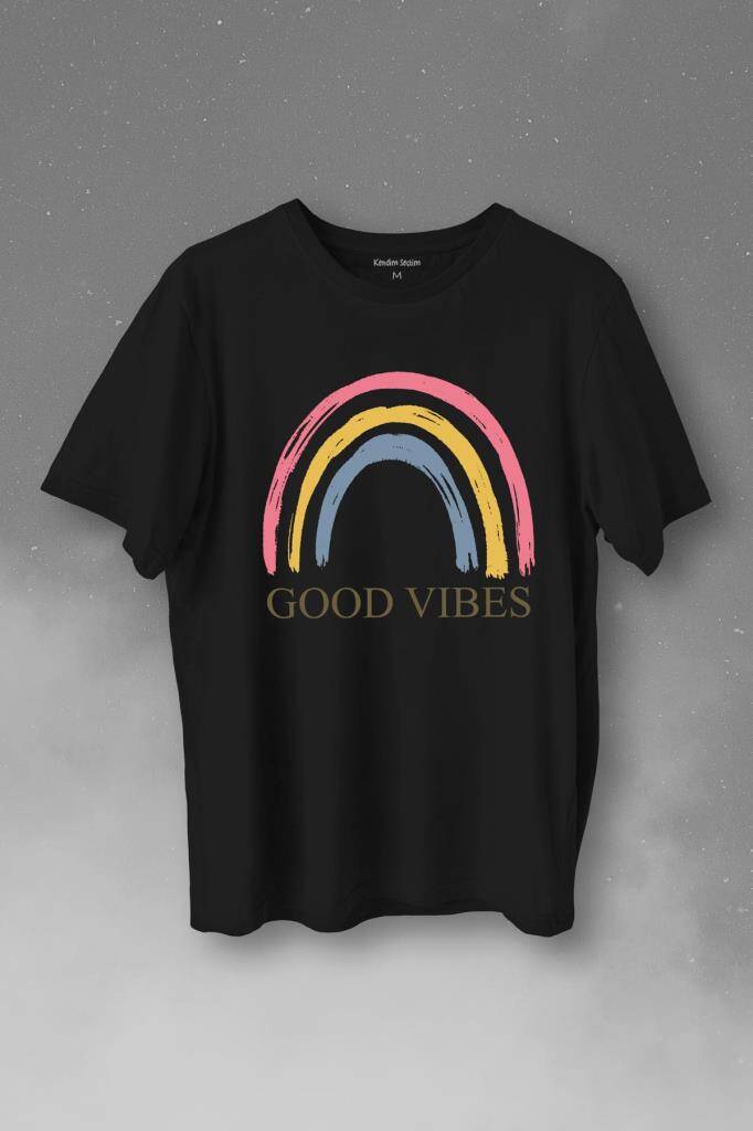 Good Vibes Gökkuşağı Rainbow Cisniyet Eşitlik Özgürlüğü Baskılı Tişört Unisex T-Shirt - 1