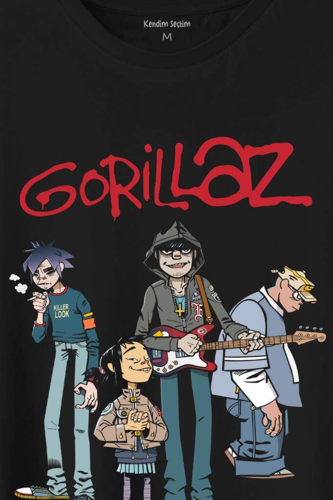 Gorillaz 2D Rock Band Blur Damon Albarn Feel Good Baskılı Tişört Unisex T-Shirt (1)