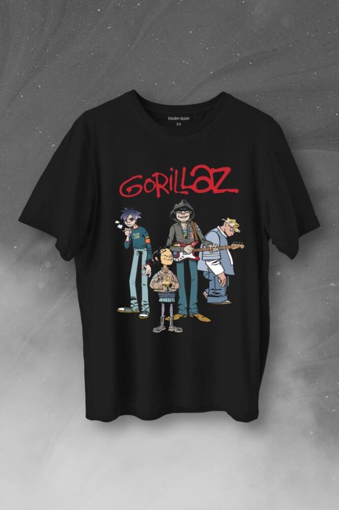 Gorillaz 2D Rock Band Blur Damon Albarn Feel Good Baskılı Tişört Unisex T-Shirt - 1