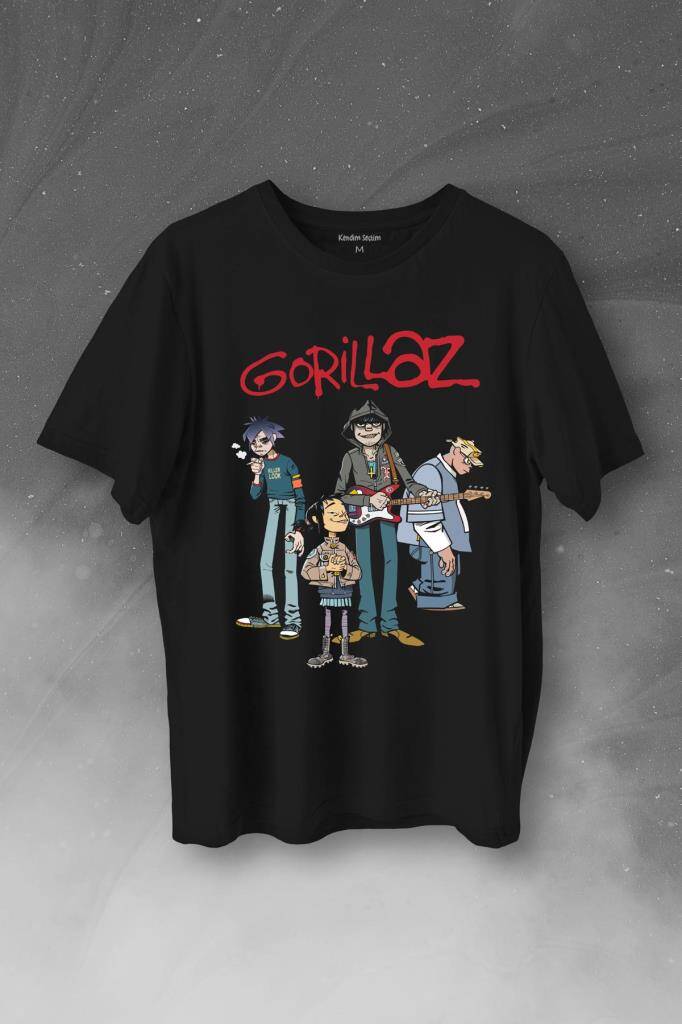 Gorillaz 2D Rock Band Blur Damon Albarn Feel Good Baskılı Tişört Unisex T-Shirt - 1