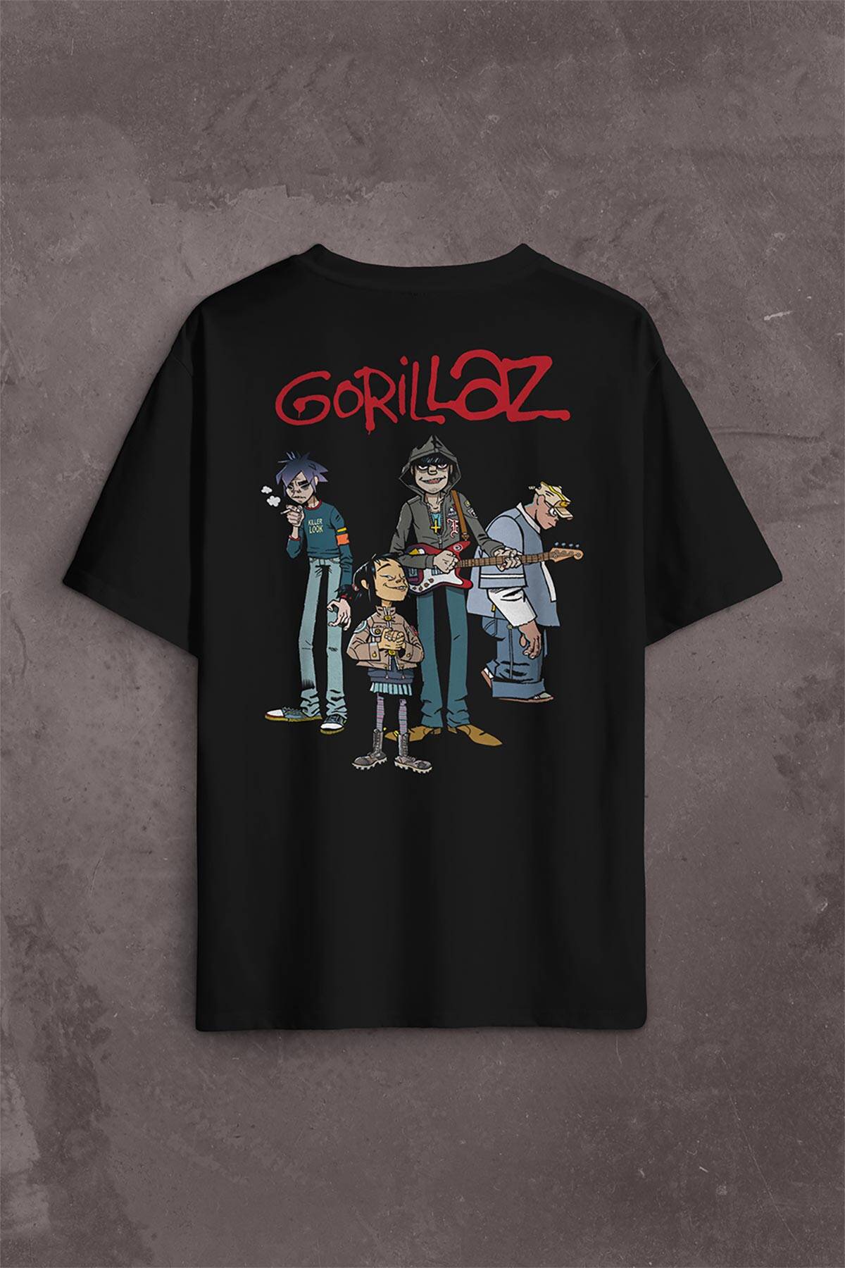 Gorillaz 2D Rock Band Blur Damon Albarn Feel Good Sırt Ön Baskılı Oversize Tişört Unisex T-Shirt - 1