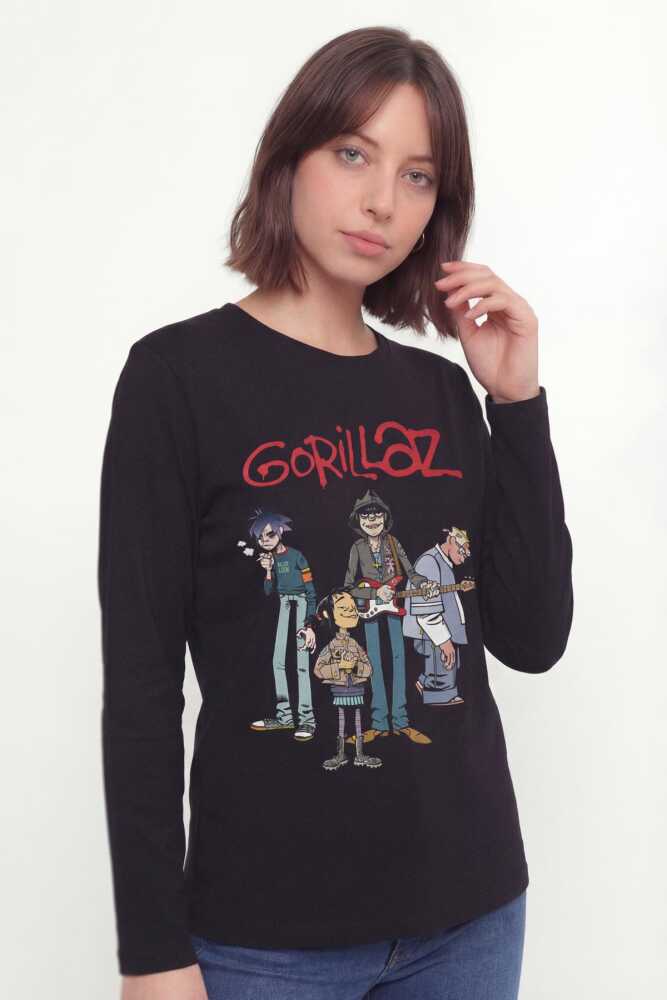 Gorillaz 2D Rock Band Blur Damon Albarn Feel Good Uzun Kollu Tişört Baskılı T-Shirt - 3