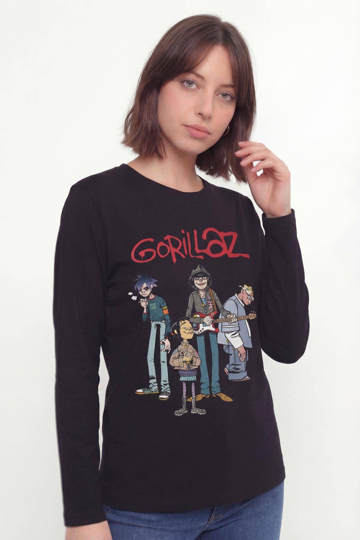Gorillaz 2D Rock Band Blur Damon Albarn Feel Good Uzun Kollu Tişört Baskılı T-Shirt - 3