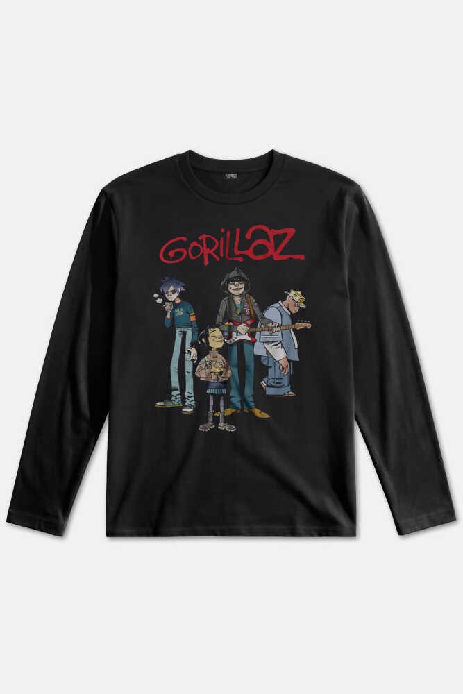 Gorillaz 2D Rock Band Blur Damon Albarn Feel Good Uzun Kollu Tişört Baskılı T-Shirt - 1