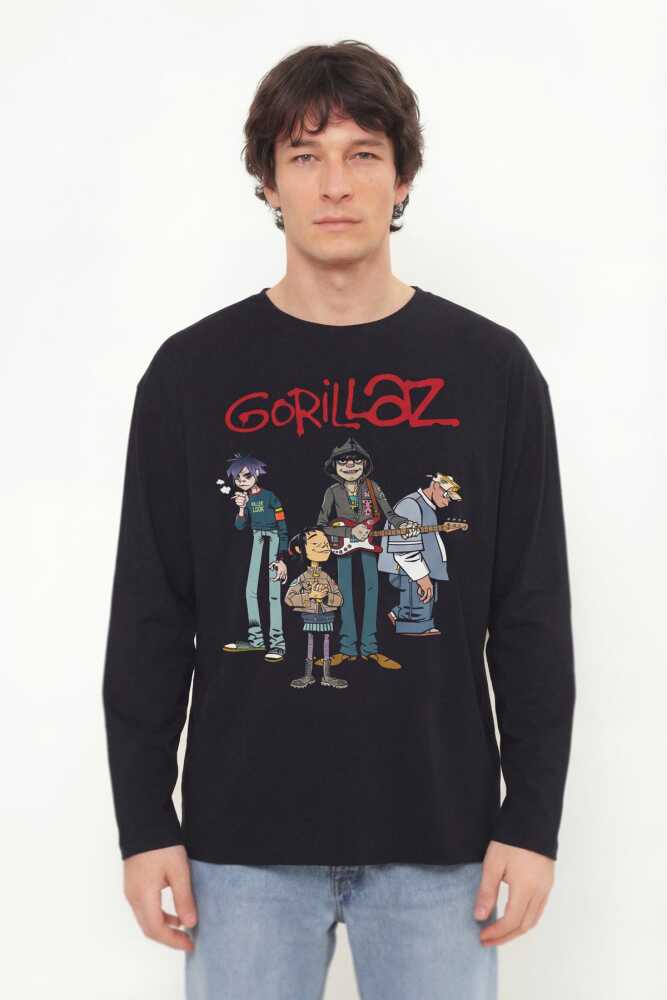 Gorillaz 2D Rock Band Blur Damon Albarn Feel Good Uzun Kollu Tişört Baskılı T-Shirt - 4