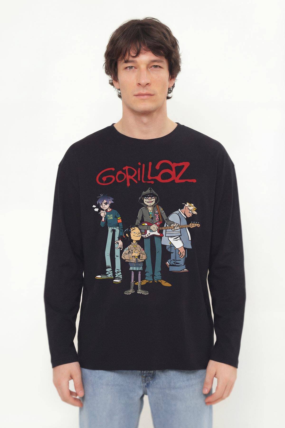 Gorillaz 2D Rock Band Blur Damon Albarn Feel Good Uzun Kollu Tişört Baskılı T-Shirt - 4