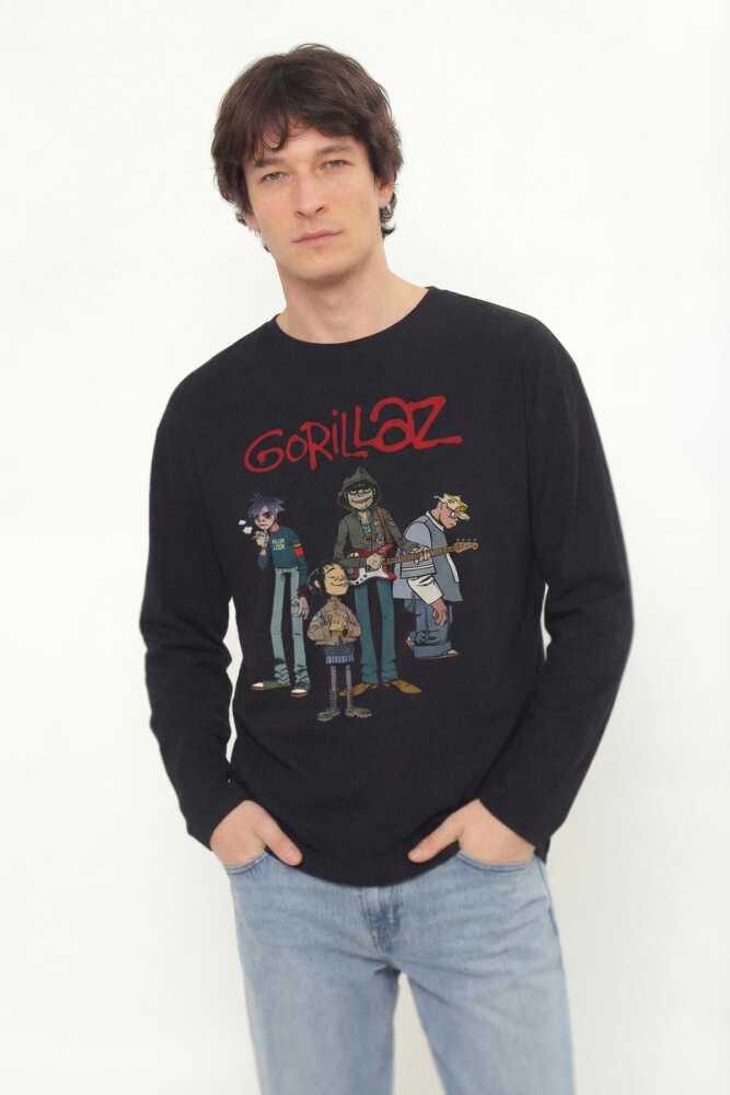 Gorillaz 2D Rock Band Blur Damon Albarn Feel Good Uzun Kollu Tişört Baskılı T-Shirt - 5