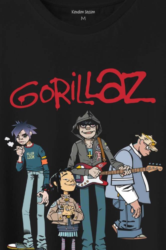 Gorillaz 2D Rock Band Blur Damon Albarn Feel Good Baskılı Tişört Unisex T-Shirt - 2