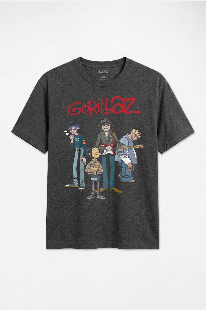 Gorillaz Damon Albarn 2D Feel Good Inc Blur Rock Regular Unisex Antrasit Melanj Tişört - 1