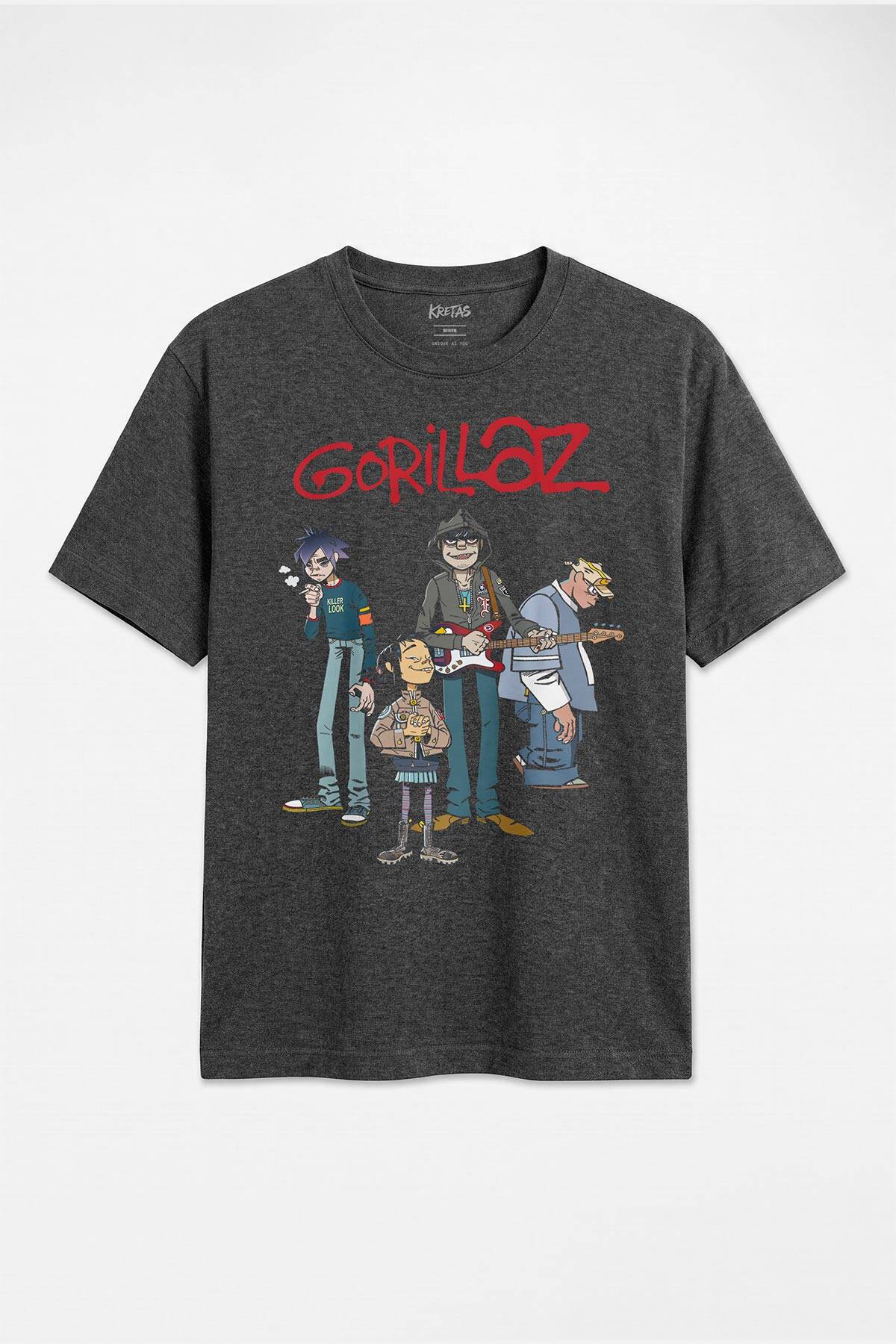 Gorillaz Damon Albarn 2D Feel Good Inc Blur Rock Regular Unisex Antrasit Melanj Tişört