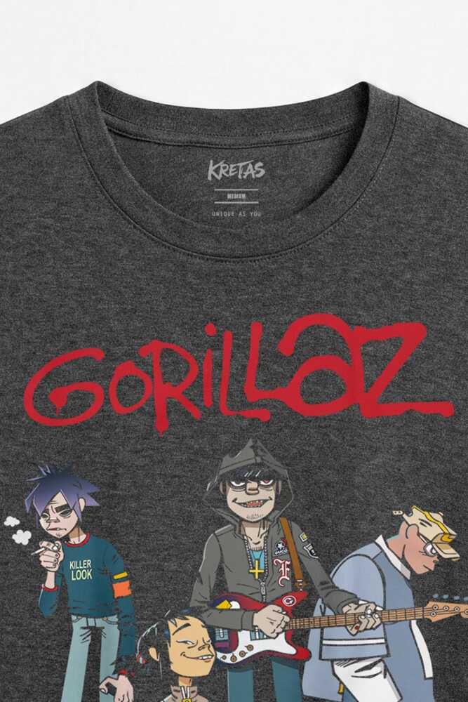 Gorillaz Damon Albarn 2D Feel Good Inc Blur Rock Regular Unisex Antrasit Melanj Tişört (1)