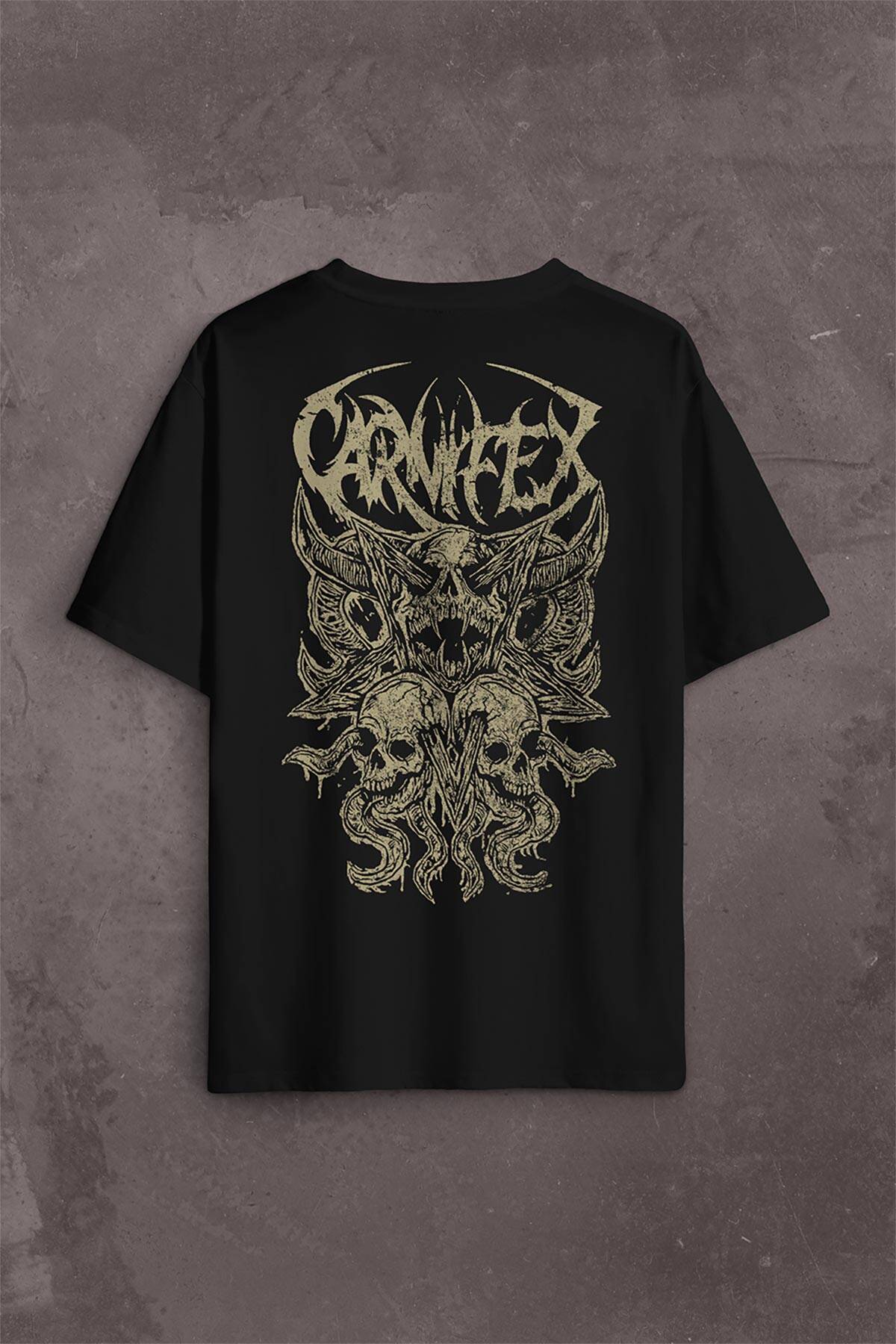 Gothic Oversize Tişört Carnifex Rock Black Metal Death Music Müzik Sırt Ön Baskılı - 1