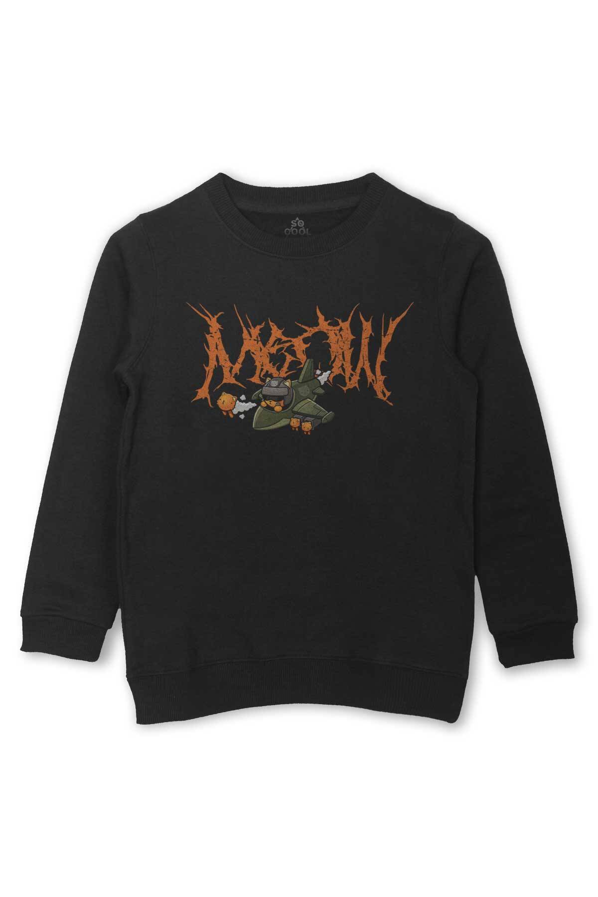 Gotik Meow Boomber Baskılı Çocuk Sweatshirt Siyah Sweat - 1