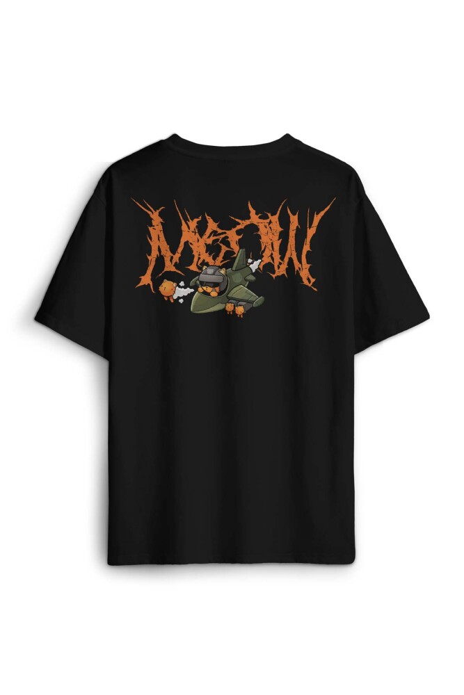 Gotik Meow Boomber Sırt Ön Baskılı Oversize Tişört Unisex T-Shirt (1)