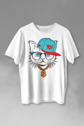 Gözlüklü Kedi Cat Glasses Yo Momy Dolar Baskılı Tişört Unisex T-shirt - 1
