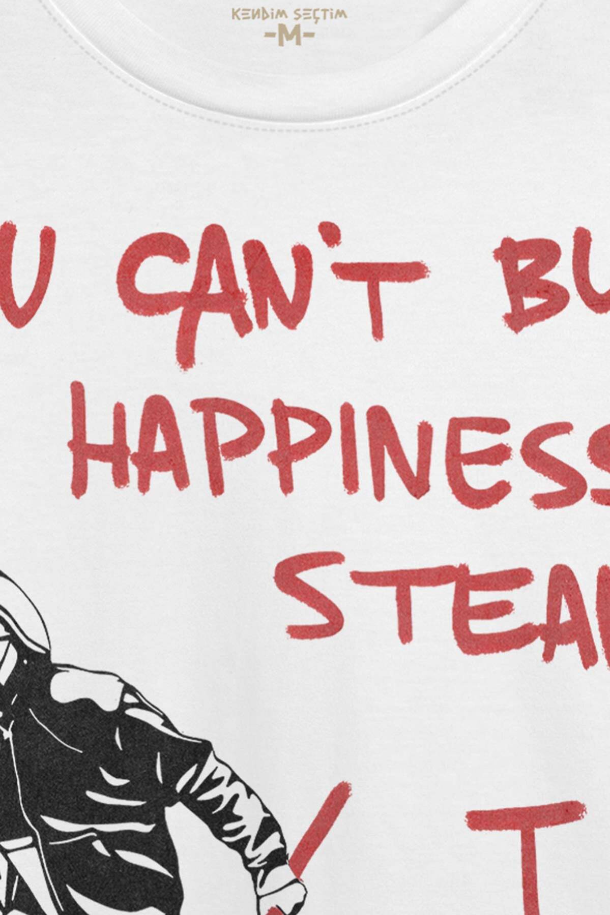 Grafitti Art Sanat You Can't Buy Happiness Steal It Beyaz T-shirt Unisex Regular Fit Tişört - 2