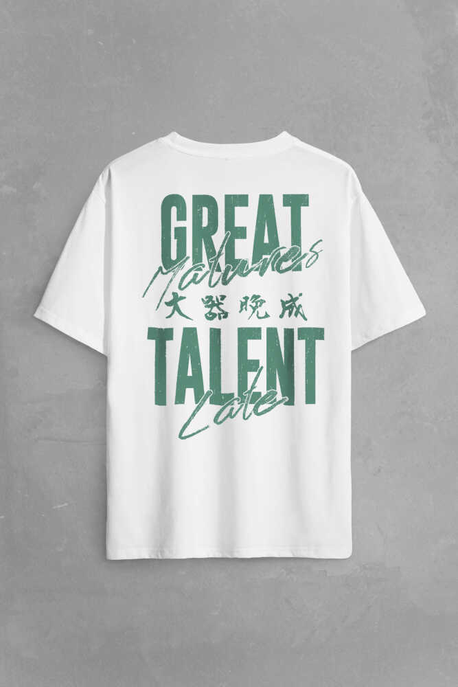 Great Talent Matures Late Japanese Japonca Yazı Baskılı Oversize Beyaz T-shirt - 1