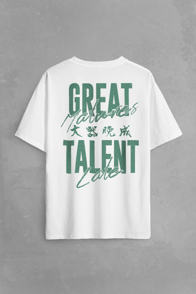 Great Talent Matures Late Japanese Japonca Yazı Baskılı Oversize Beyaz T-shirt - 1
